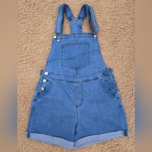 Women's Classic Adjustable Straps Cuffed Hem Denim Bib Overalls Shorts